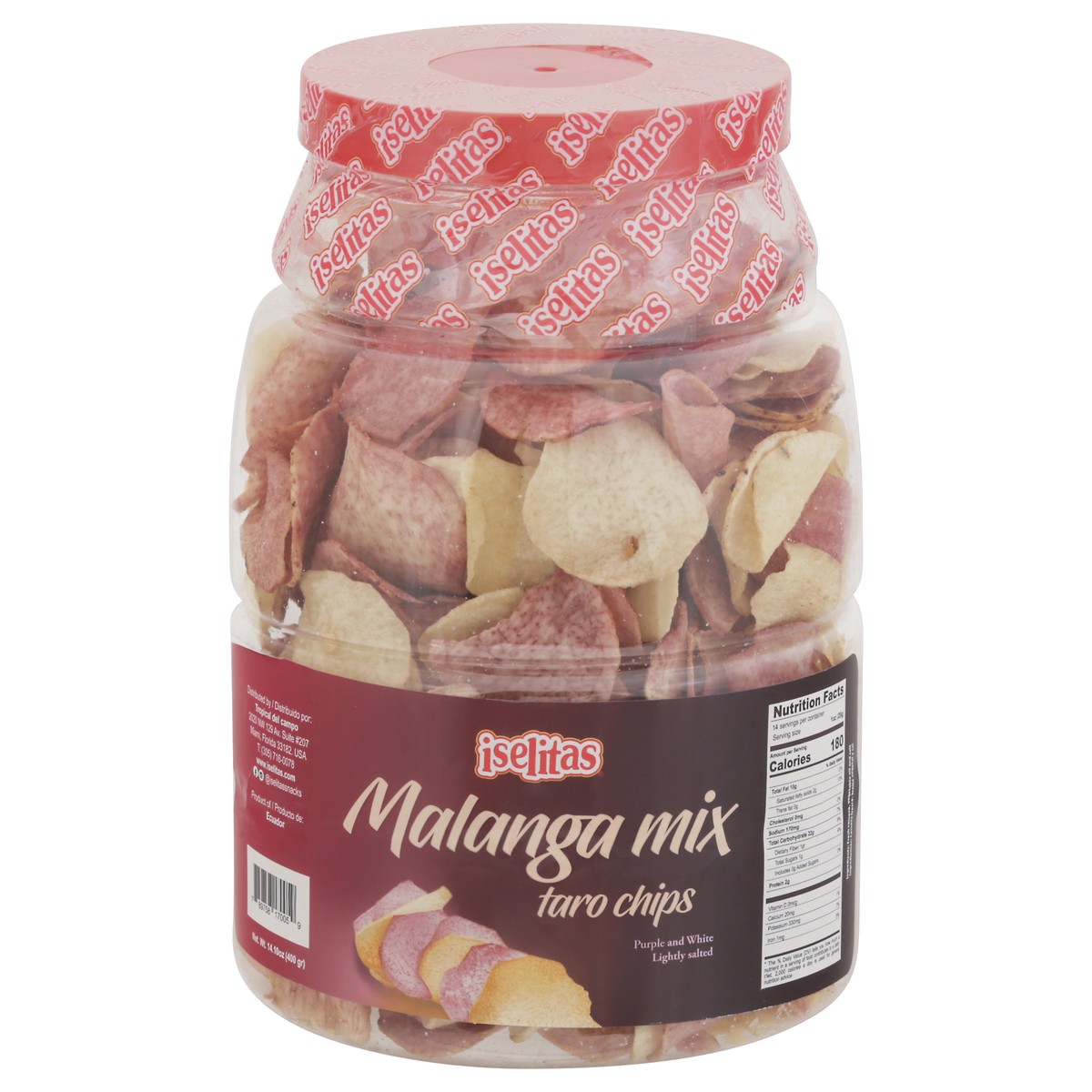 slide 13 of 13, Iselitas Lightly Salted Purple and White Malanga Mix Taro Chips 14.10 oz, 14.1 oz