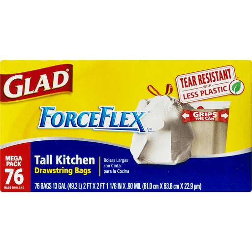 Glad ForceFlex Tall Kitchen Drawstring Trash Bags 13 gal - 76 pack