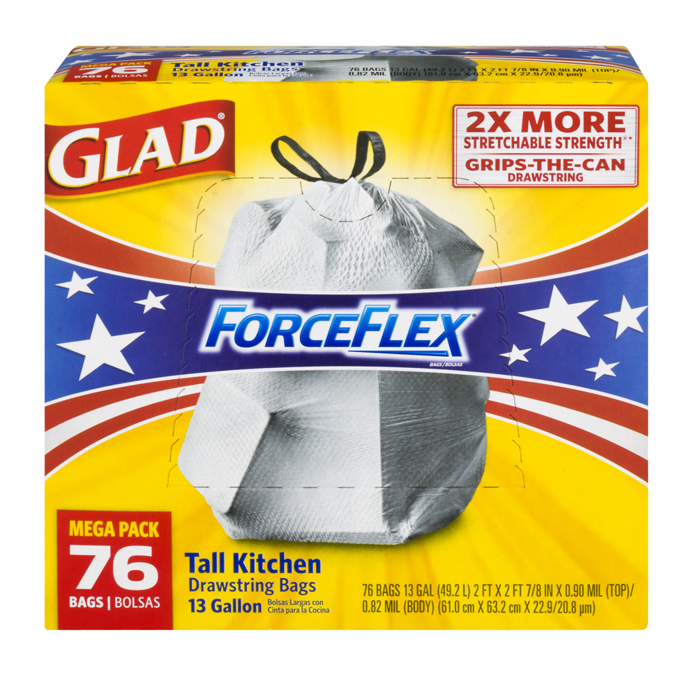 Glad ForceFlex Tall Kitchen Drawstring Trash Bags 13 gal - 76 pack