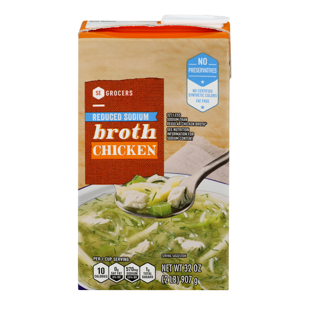 slide 1 of 1, SE Grocers Broth Chicken Reduced Sodium, 32 oz