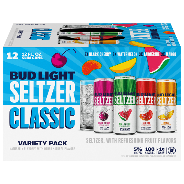 slide 14 of 19, Bud Light Seltzer Variety Pack, Hard Seltzer, Gluten Free, 12 Pack, 12 fl oz Slim Cans, 12 ct