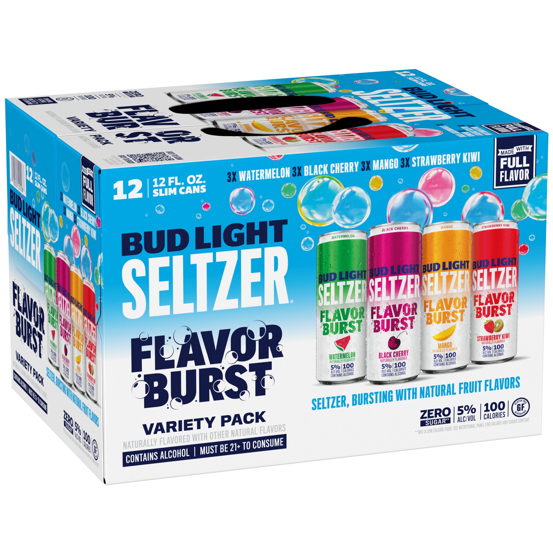 slide 1 of 19, Bud Light Seltzer Variety Pack, Hard Seltzer, Gluten Free, 12 Pack, 12 fl oz Slim Cans, 12 ct