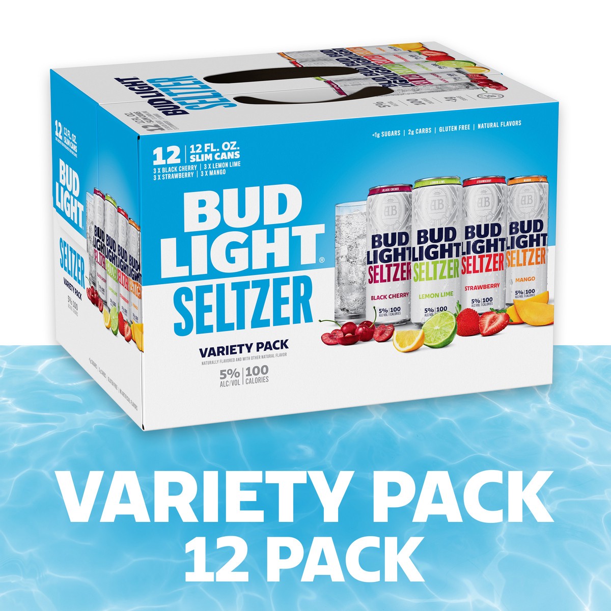 slide 1 of 19, Bud Light Seltzer Variety Pack, Hard Seltzer, Gluten Free, 12 Pack, 12 FL OZ Slim Cans, 5% ABV, 12 ct