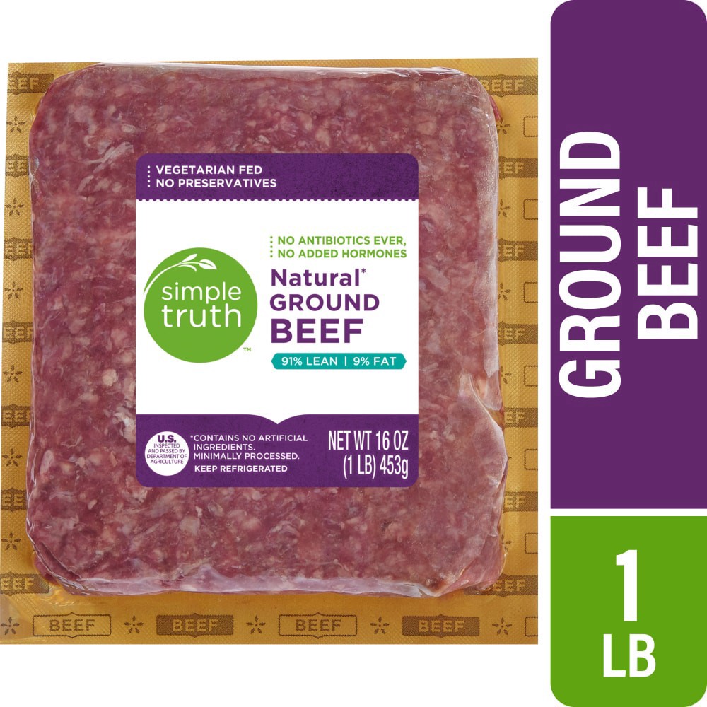 slide 1 of 4, Simple Truth Natural Ground Beef 91% Lean, 16 oz