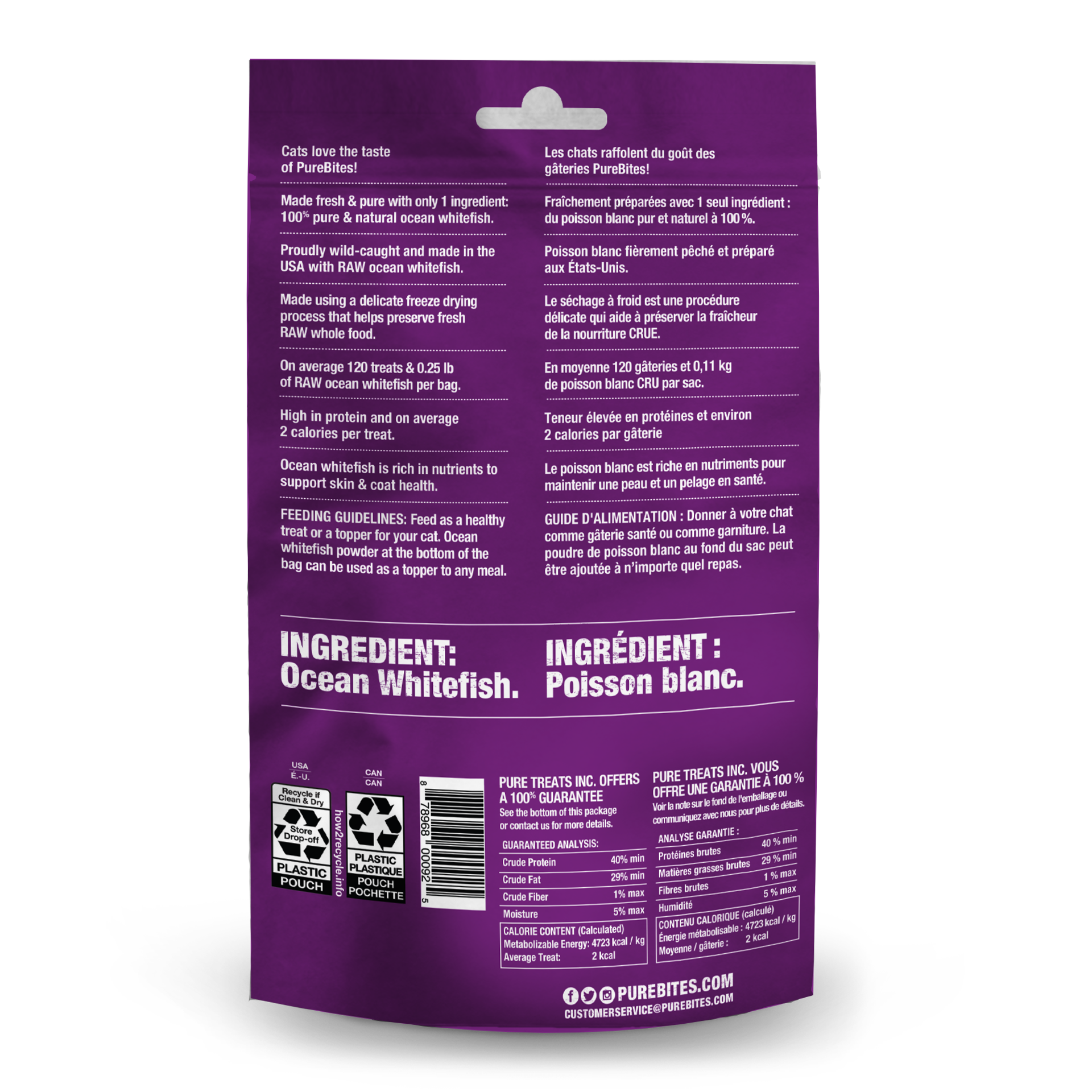 slide 3 of 5, PureBites Freeze Dried Ocean Whitefish Cat Treats 20g | 1 Ingredient | Made in USA, 20 g