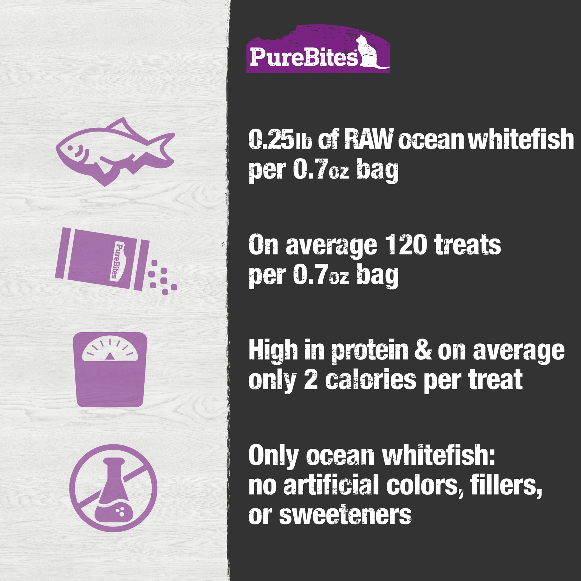 slide 5 of 5, PureBites Freeze Dried Ocean Whitefish Cat Treats 20g | 1 Ingredient | Made in USA, 20 g