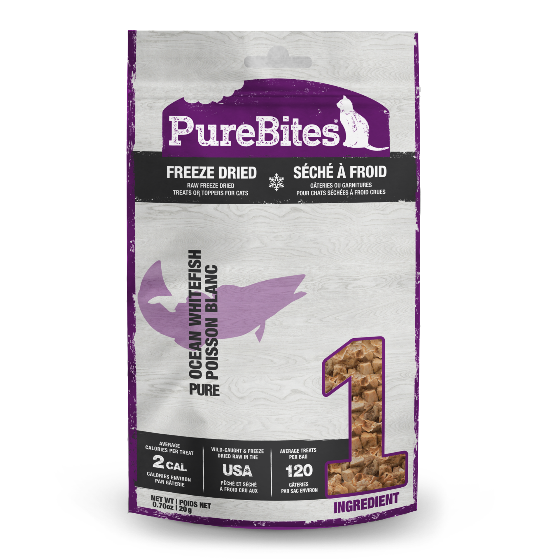 slide 1 of 5, PureBites Freeze Dried Ocean Whitefish Cat Treats 20g | 1 Ingredient | Made in USA, 20 g