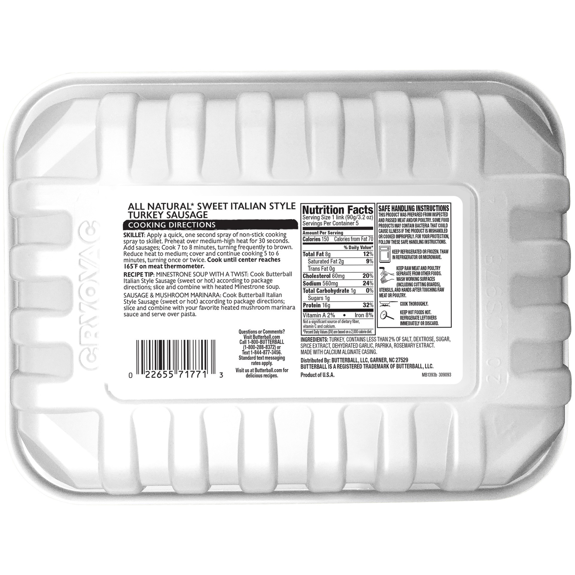 slide 6 of 8, Butterball Everyday Sweet Italian Style Turkey Sausage, 16 oz