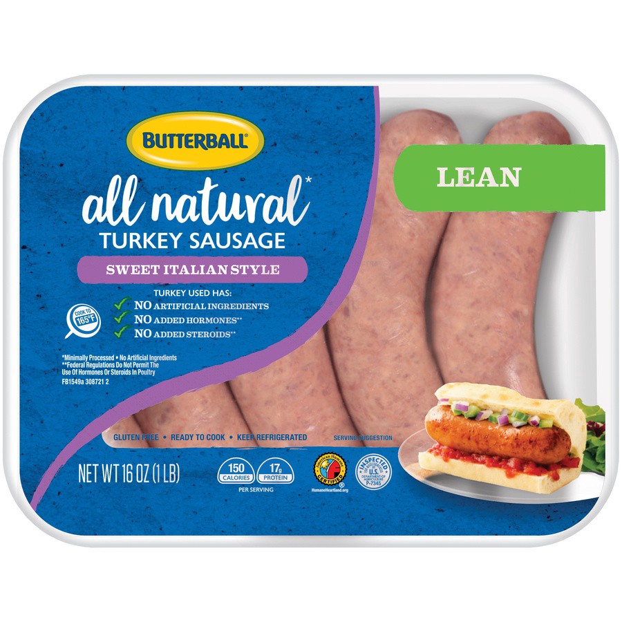 slide 1 of 8, Butterball Everyday Sweet Italian Style Turkey Sausage, 16 oz