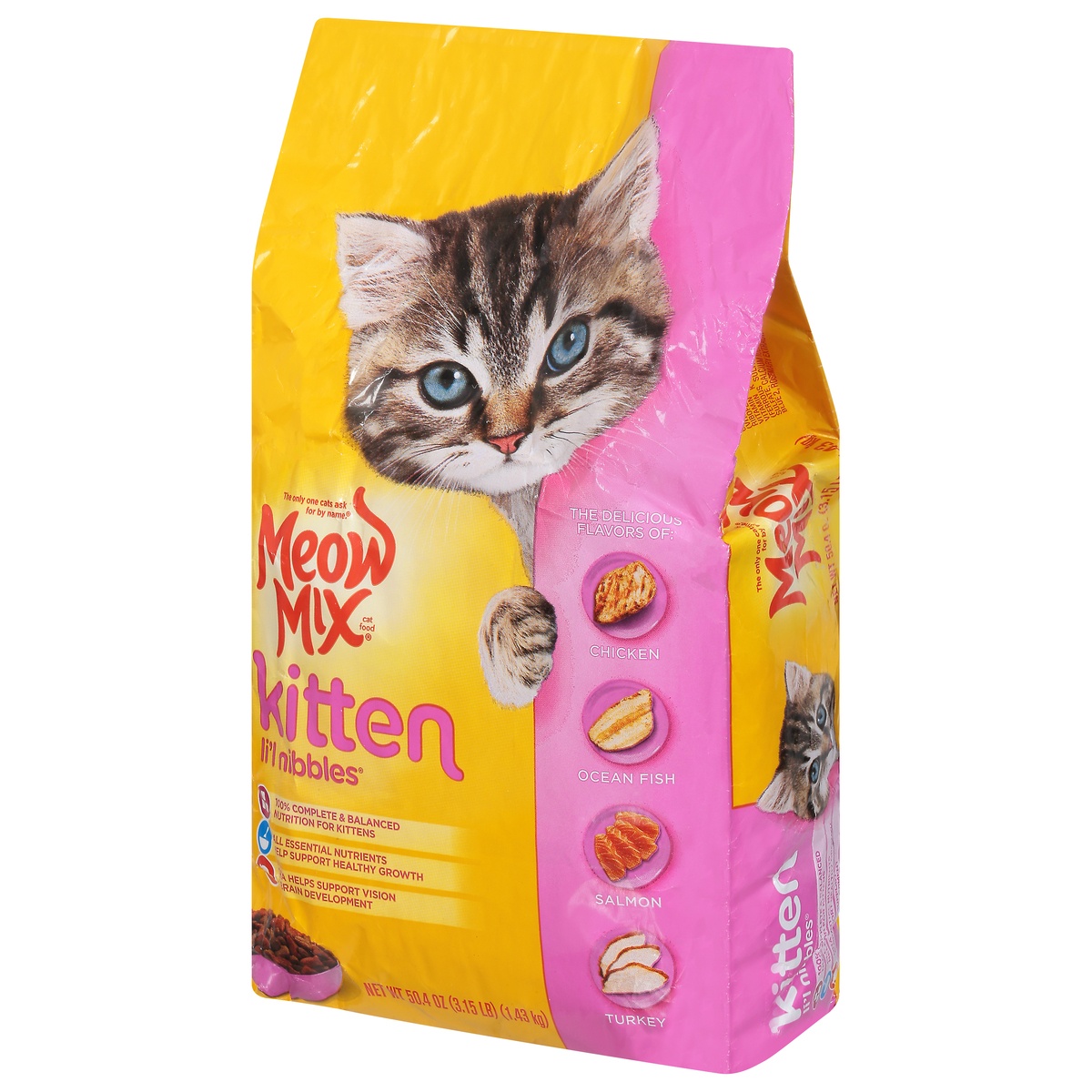 slide 3 of 10, Meow Mix Kitten Lil Nibbles Kitten Food, 50.4 oz