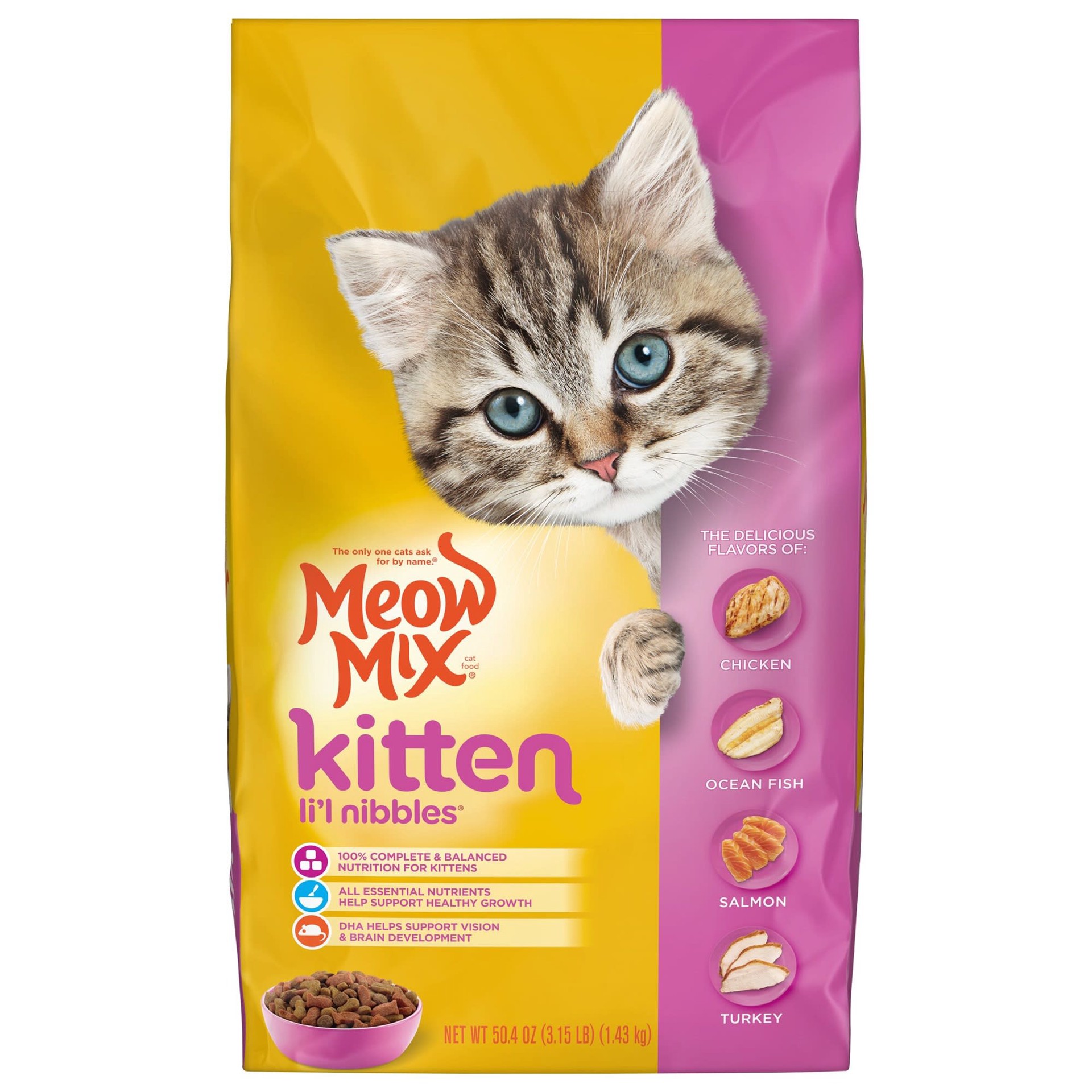 slide 1 of 8, Meow Mix Li'l Nibbles Kitten Cat Food 50.4 oz, 50.4 oz