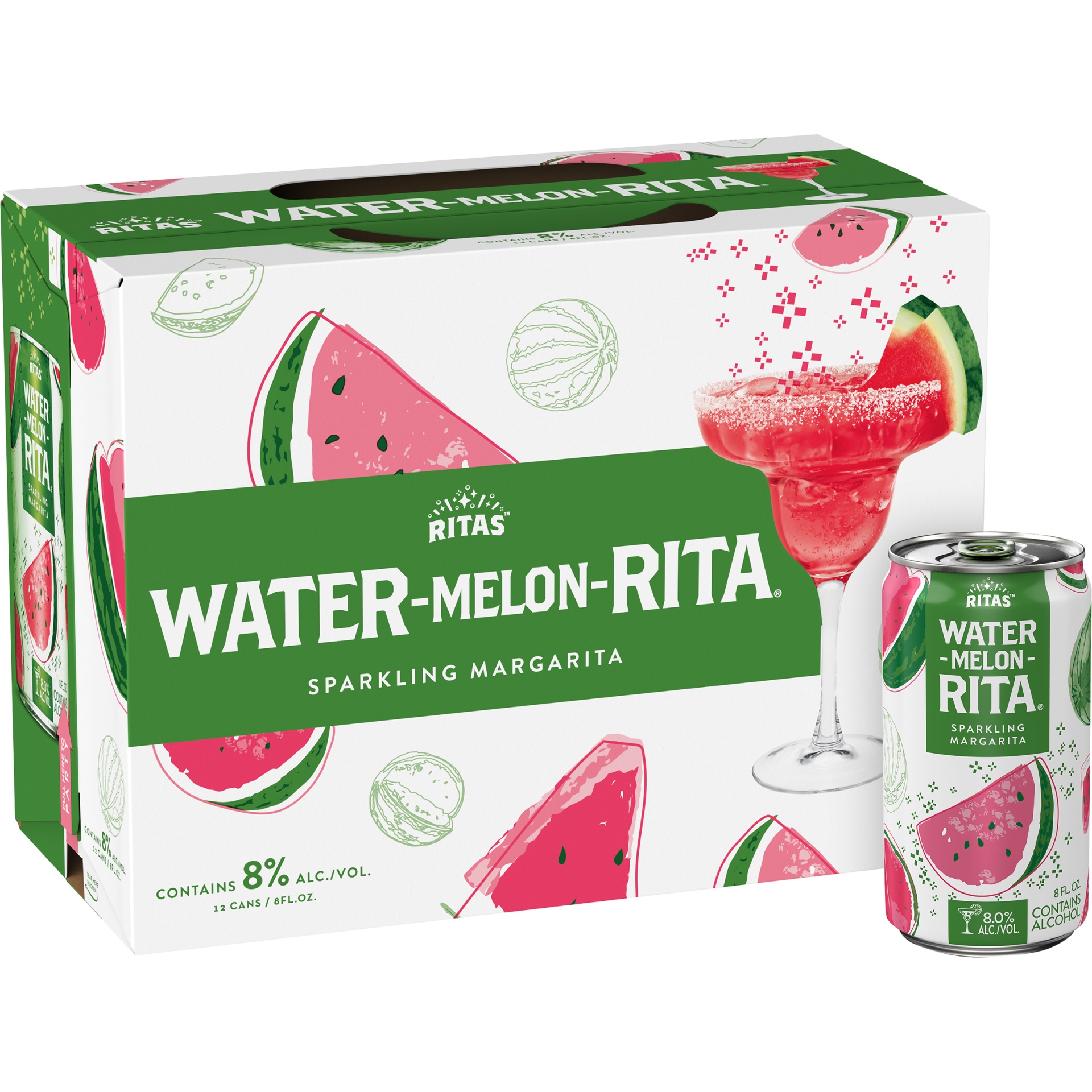 slide 1 of 2, Ritas Water-Melon-Rita Sparkling Margarita, 8% ABV, 12 ct; 8 oz