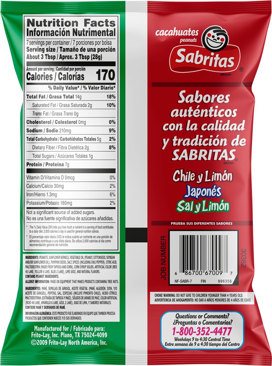 slide 5 of 8, Sabritas Peanuts Sunflower Kernels And Pumpkin Seeds Flavored With Chile And Lime Mexican Style Mix 7 Oz, 7 oz
