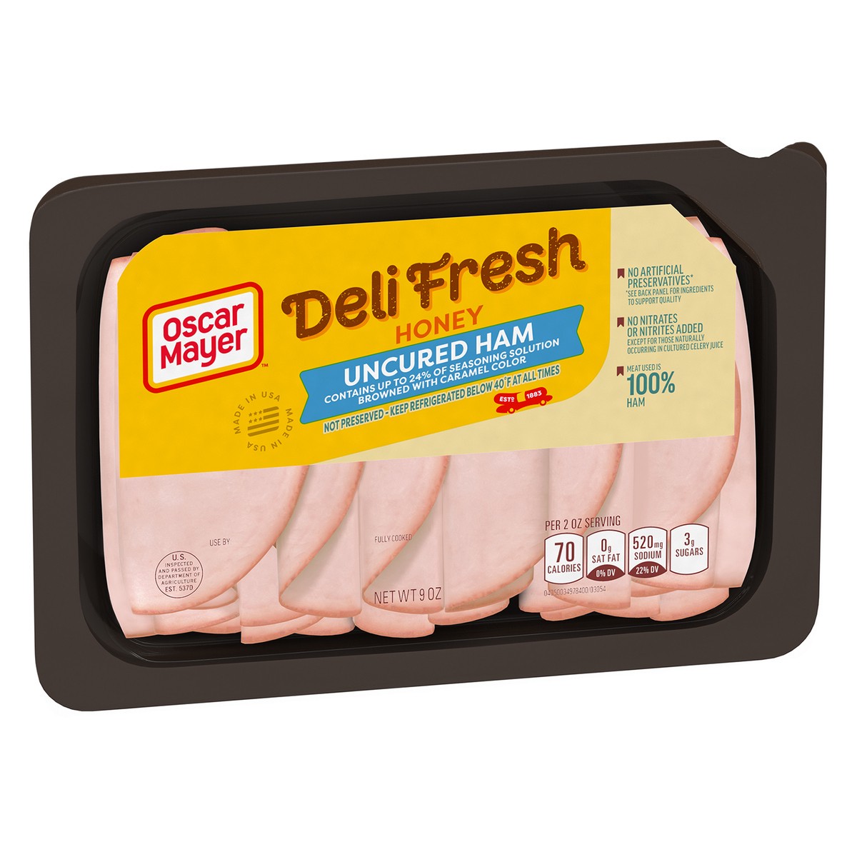 slide 2 of 9, Oscar Mayer Deli Fresh Honey Uncured Sliced Ham Deli Lunch Meat, 9 oz Package, 9 oz