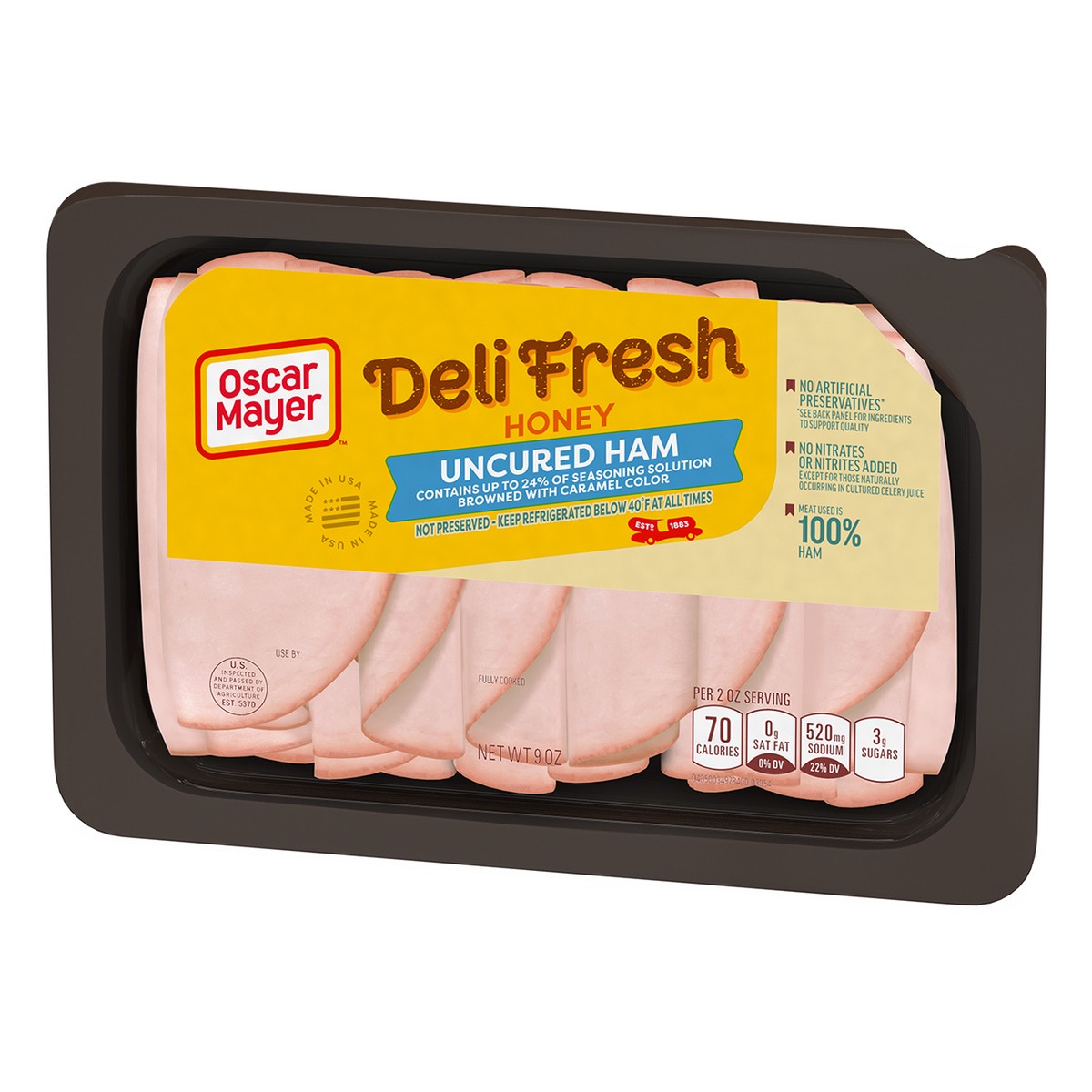 slide 8 of 9, Oscar Mayer Deli Fresh Honey Uncured Sliced Ham Deli Lunch Meat, 9 oz Package, 9 oz
