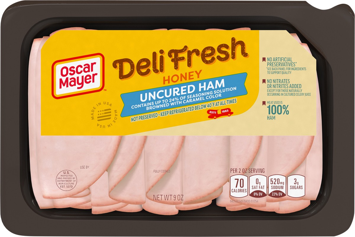 slide 5 of 9, Oscar Mayer Deli Fresh Honey Uncured Sliced Ham Deli Lunch Meat, 9 oz Package, 9 oz