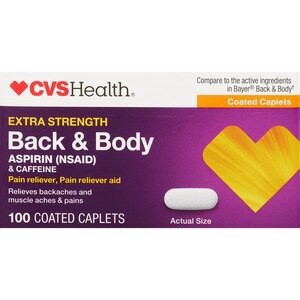slide 1 of 1, CVS Health Extra Strength Back & Body Aspirin And Caffeine Coated Caplets, 100 Ct, 100 ct