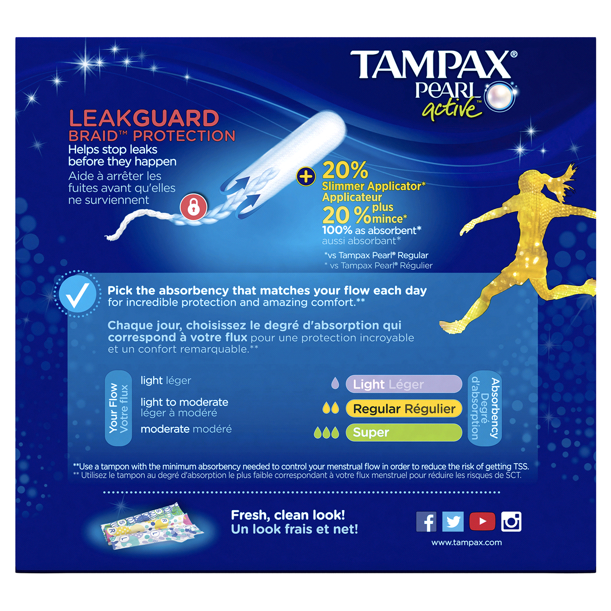 slide 3 of 9, Tampax Pearl Active Unscented Regular Absorbency Tampons, 36 ct