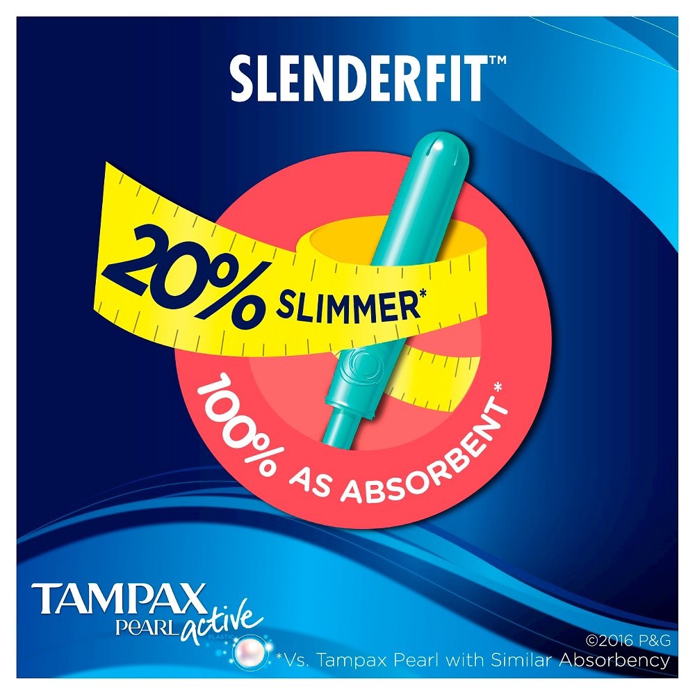 slide 9 of 9, Tampax Pearl Active Unscented Regular Absorbency Tampons, 36 ct