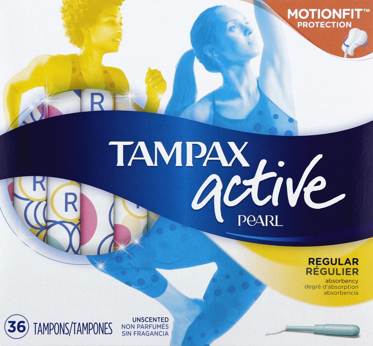 slide 1 of 9, Tampax Pearl Active Unscented Regular Absorbency Tampons, 36 ct