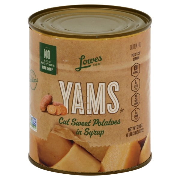 slide 1 of 1, Lowes Foods Cut Yams Sweet Potatoes In Syrup, 29 oz