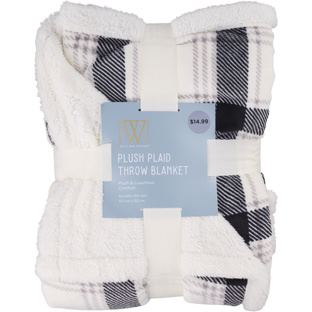 slide 1 of 1, Fall Fest Plush Sherpa Throw Blanket, Black Plaid, 1 ct