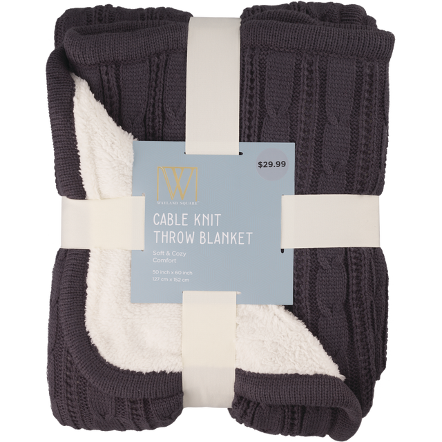 slide 1 of 1, Fall Fest Cable Knit Sherpa Throw, Grey, 1 ct