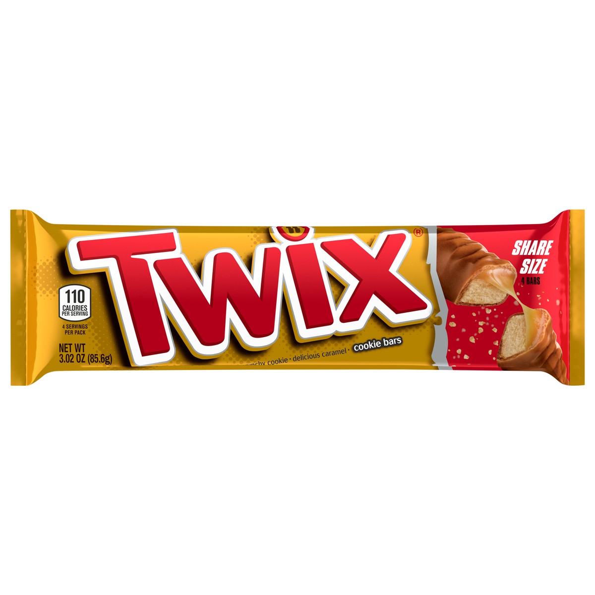 slide 1 of 8, TWIX Caramel Chocolate Cookie Candy Bar, Share Size, 3.02 oz, 4 ct