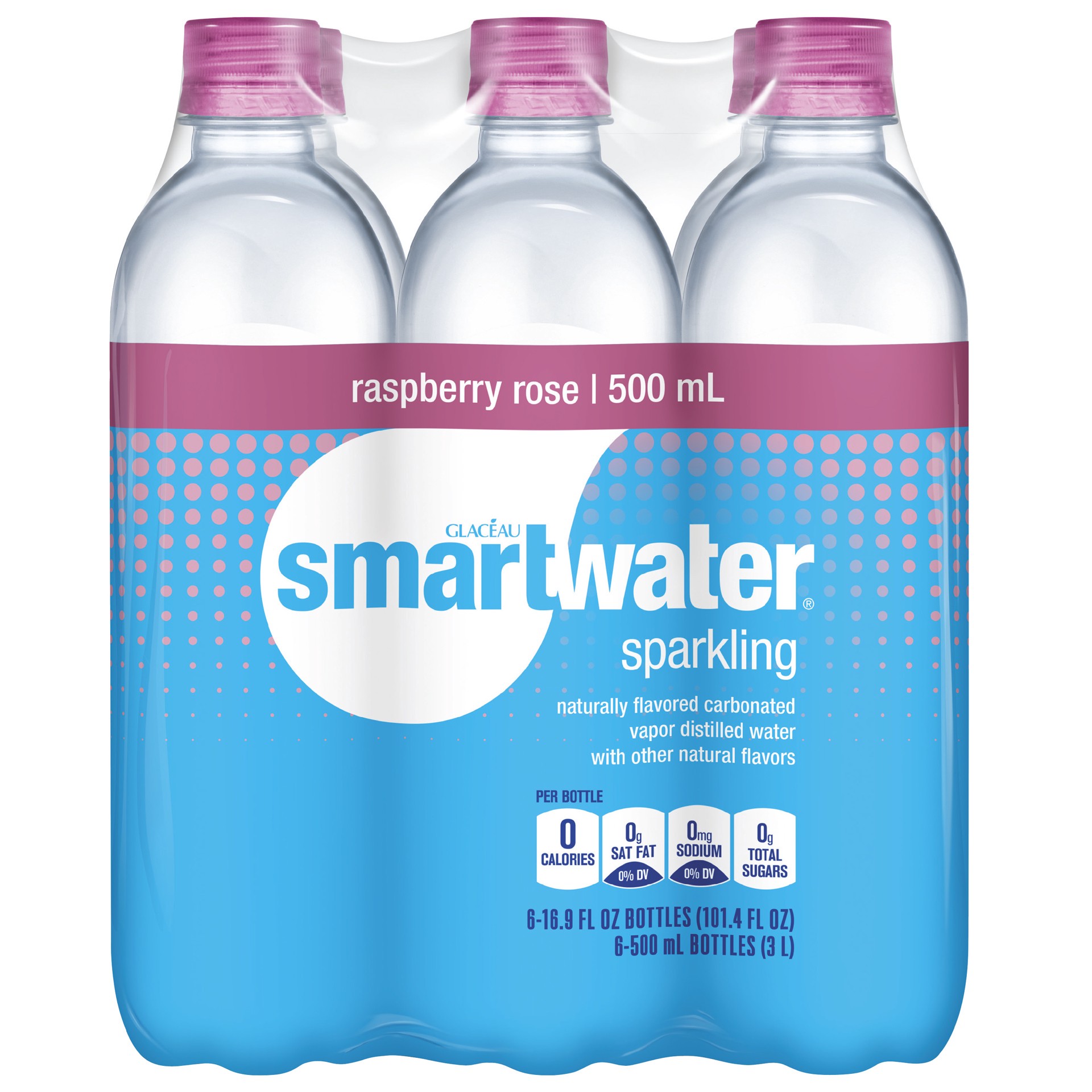 slide 4 of 4, smartwater sparkling raspberry rose Bottles, 16.9 fl oz, 6 Pack, 6 ct; 1/2 liter