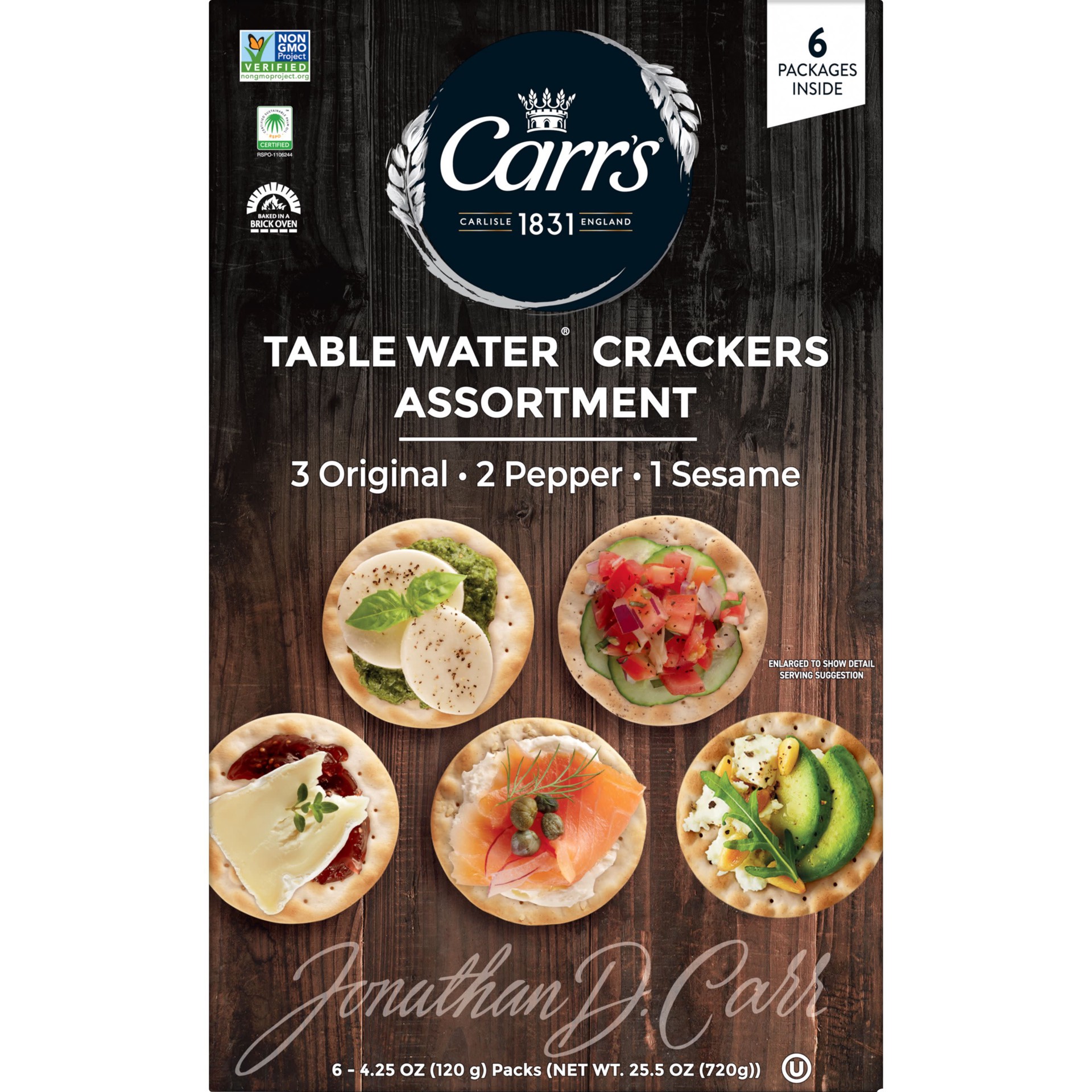 slide 1 of 5, Carr's Table Water Crackers, Variety Pack, 25.5 oz, 6 Count, 25.5 oz