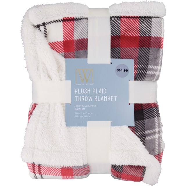 slide 1 of 1, Fall Fest Plush Sherpa Throw Blanket, Red Plaid, 1 ct