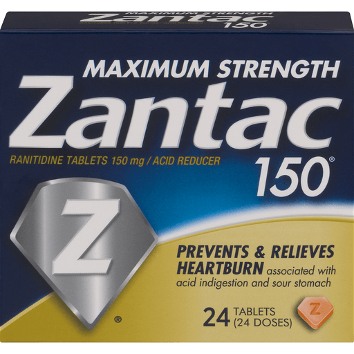 slide 3 of 18, Zantac 150 Acid Reducer, Maximum Strength, 150 Mg, Tablets, 24 ct