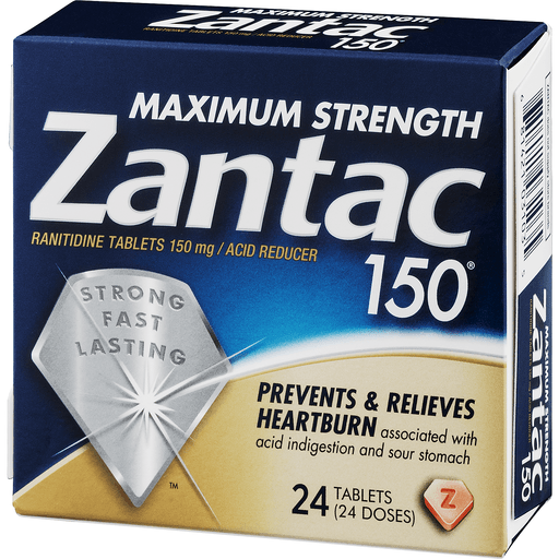 slide 5 of 18, Zantac 150 Acid Reducer, Maximum Strength, 150 Mg, Tablets, 24 ct