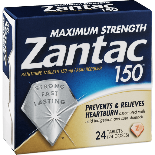 slide 1 of 18, Zantac 150 Acid Reducer, Maximum Strength, 150 Mg, Tablets, 24 ct