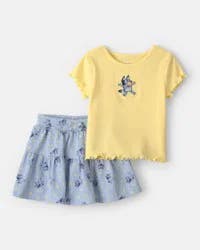 Carters Baby Girl 2-Piece Bluey™ Top & Skort Set - Yellow/Blue Multi 12M