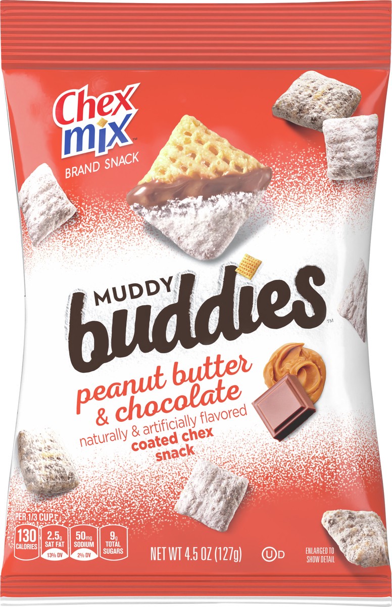 slide 13 of 14, Chex Mix Muddy Buddies, Peanut Butter and Chocolate, Snack Bag, 4.5 oz, 4.5 oz