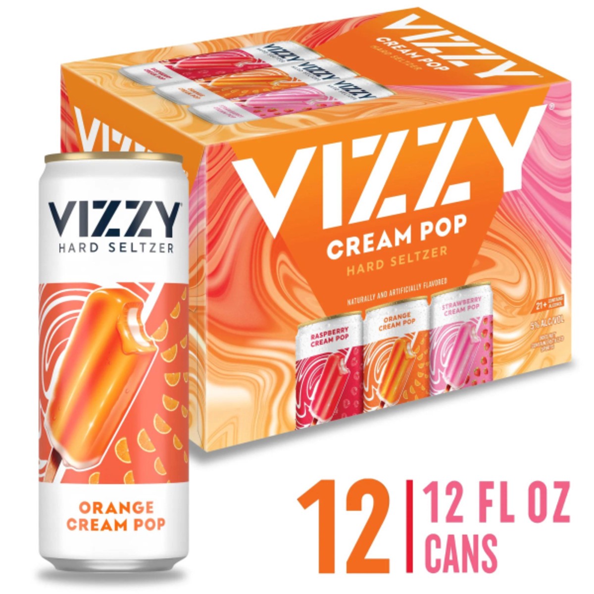 slide 1 of 12, Vizzy Cream Pop Raspberry/Orange/Strawberry Hard Seltzer Variety Pack - 12 Pack 12 fl oz Cans, 12 fl oz