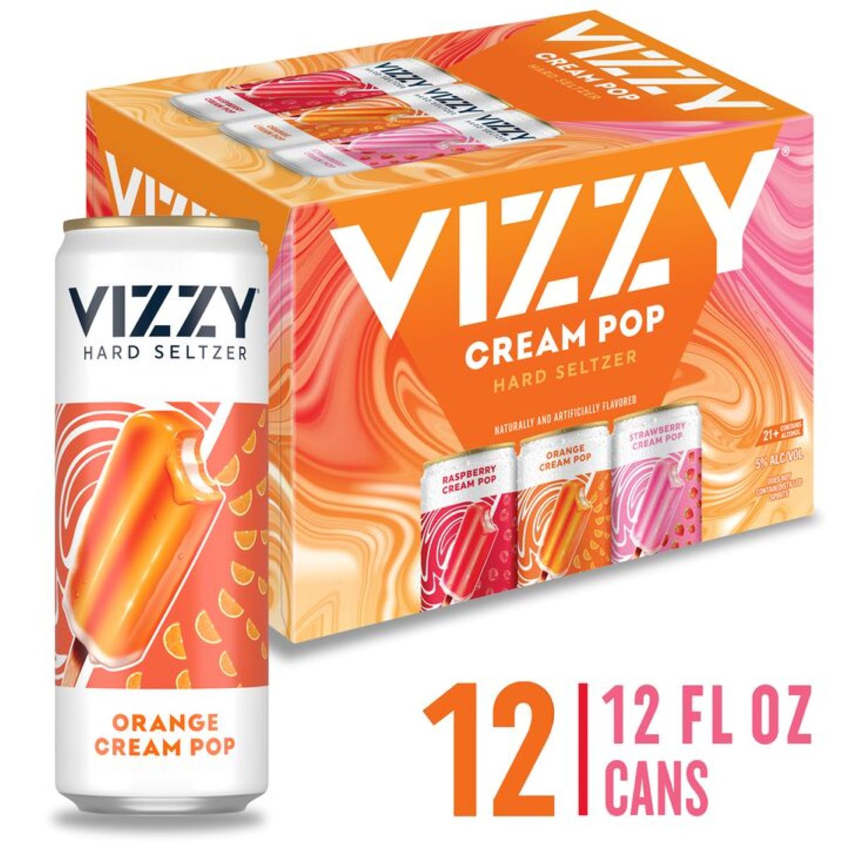 slide 1 of 5, Vizzy Cream Pop Raspberry/Orange/Strawberry Hard Seltzer Variety Pack 12 - 12 fl oz Cans, 12 ct