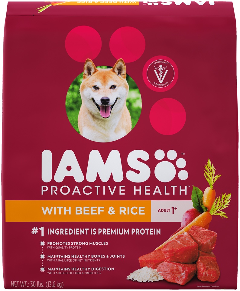 slide 1 of 1, IAMS ProActive Health Dog Food for All Dogs – Beef and Rice, 26.2 lb