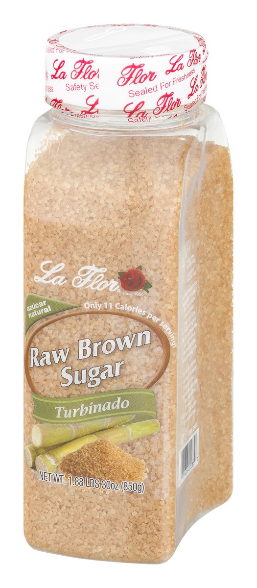 slide 4 of 9, La Flor Raw Brown Sugar (Turbinado), 30 oz
