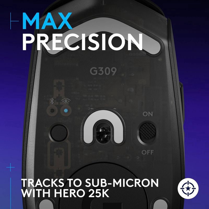 slide 6 of 9, Logitech G309 LIGHTSPEED Wireless Gaming Mouse, LIGHTFORCE Hybrid Switches, HERO 25K Sensor, PC & Mac - Black, 1 ct