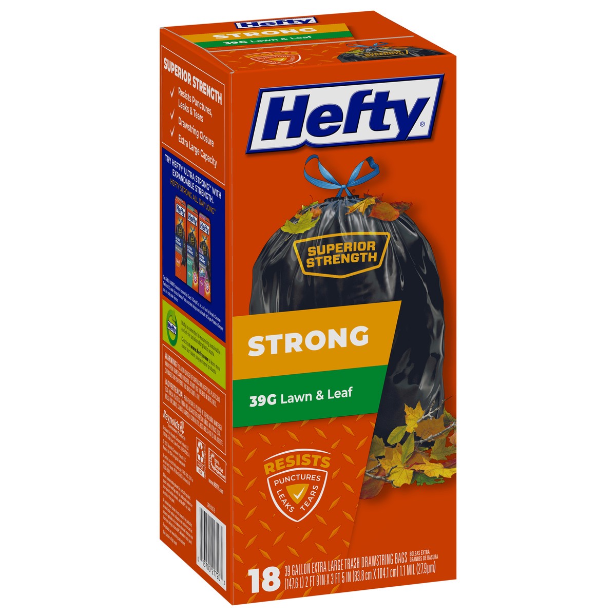 slide 9 of 9, Hefty 39 Gallon Extra Large Drawstring Lawn & Leaf Trash Bags 18 ea, 18 ct