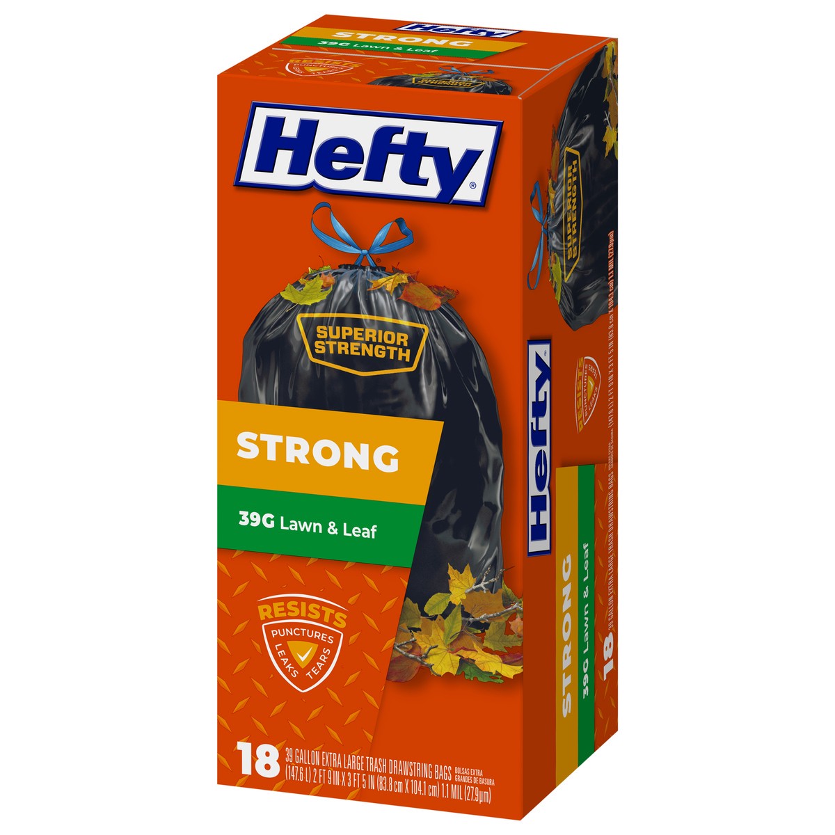 slide 8 of 9, Hefty 39 Gallon Extra Large Drawstring Lawn & Leaf Trash Bags 18 ea, 18 ct