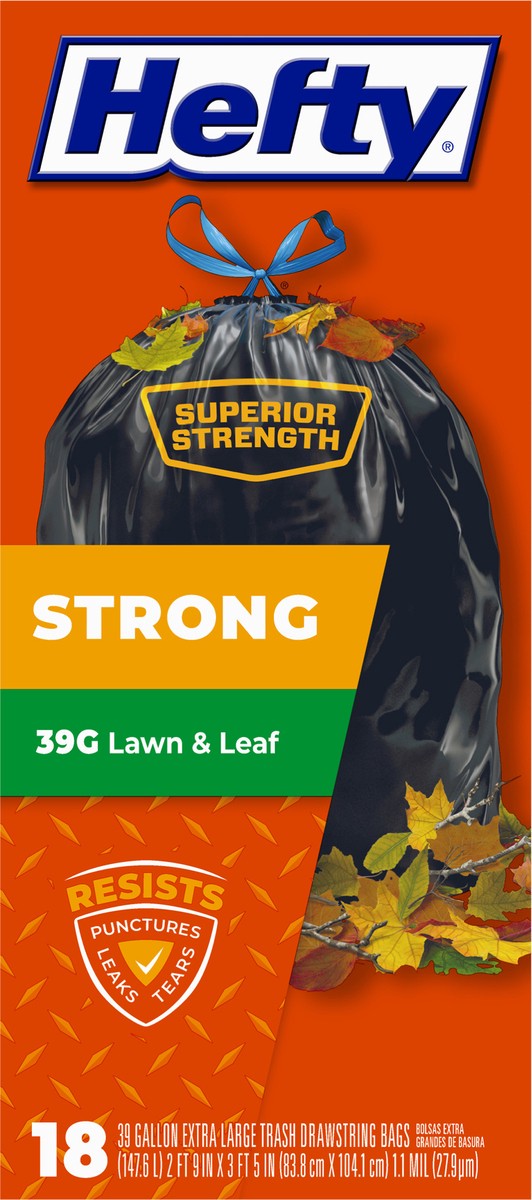 slide 5 of 9, Hefty 39 Gallon Extra Large Drawstring Lawn & Leaf Trash Bags 18 ea, 18 ct