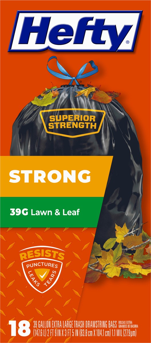 slide 7 of 9, Hefty 39 Gallon Extra Large Drawstring Lawn & Leaf Trash Bags 18 ea, 18 ct