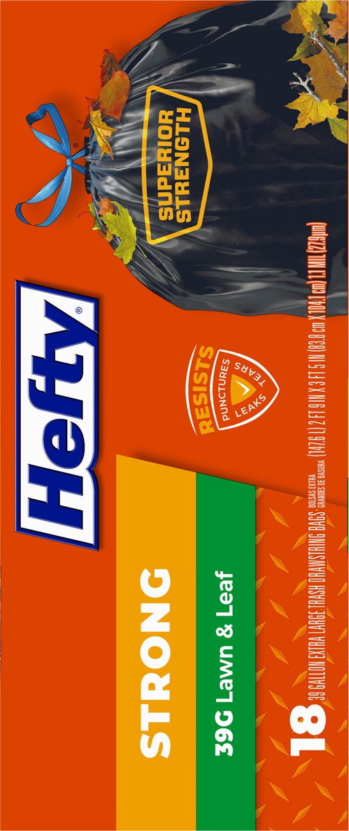 slide 4 of 9, Hefty 39 Gallon Extra Large Drawstring Lawn & Leaf Trash Bags 18 ea, 18 ct