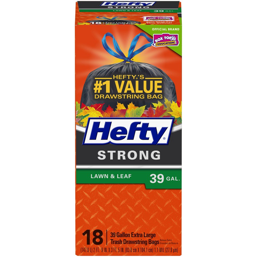 slide 1 of 9, Hefty 39 Gallon Extra Large Drawstring Lawn & Leaf Trash Bags 18 ea, 18 ct