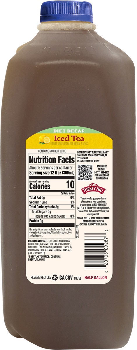 slide 2 of 6, Turkey Hill Diet Decaf Lemon Flavored Iced Tea - 1/2 gal, 1/2 gal