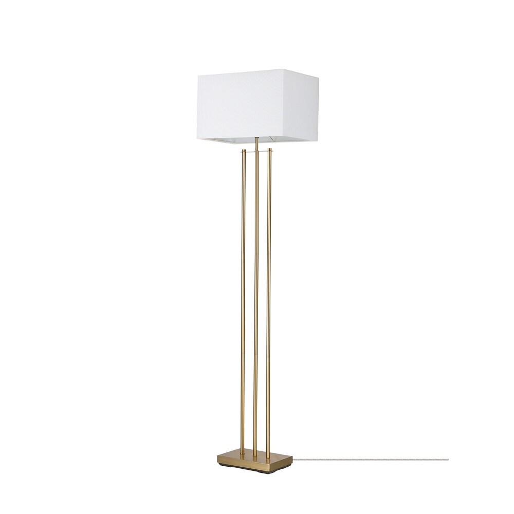 slide 1 of 1, Globe Electric Matte Brass Floor Lamp With White Linen Shade, 62 in