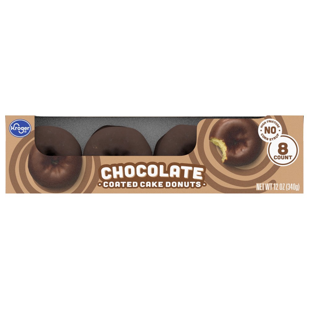slide 2 of 3, Kroger Chocolate Coated Cake Donuts, 8 ct